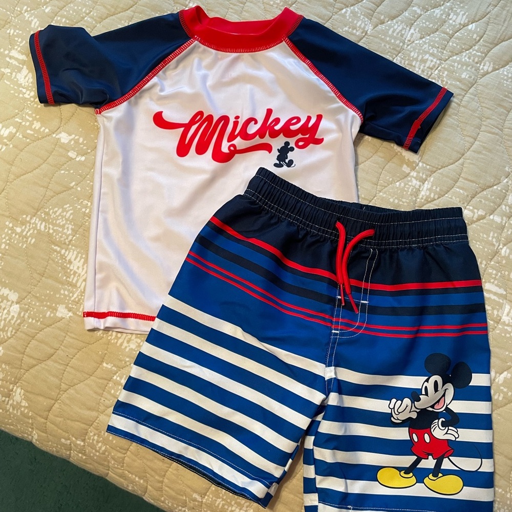 Disney Mickey Kids Swim Rashguard - Navy, White, and Red